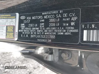2018 Kia Forte LX with VIN 3KPFL4A78JE217888, listed as a IAAI auction lot 42027867 with 37,615 mi miles and . Bid and sale history available at DreamBid. Image 9.