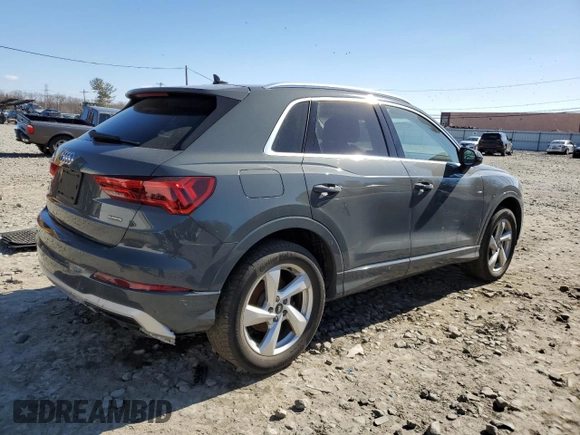 2022 Audi Q3 Premium with VIN WA1AUCF33N1020993, listed as a Copart auction lot 47046495 with 33,382 mi miles and Salvage Title. Bid and sale history available at carsss.com. Image 3.