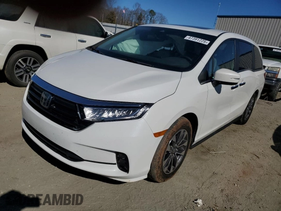 2021 Honda Odyssey EX-L with VIN 5FNRL6H73MB012878, listed as a Copart auction lot 47391225 with 67,843 mi miles and Salvage Title. Bid and sale history available at DreamBid. Image 1.