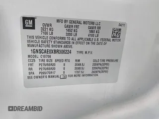 2011 Chevrolet Tahoe LS with VIN 1GNSCAE0XBR306224, listed as a IAAI auction lot 42332751 with 173,005 mi miles and . Bid and sale history available at DreamBid. Image 9.