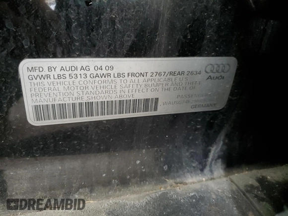 2009 Audi A6 Premium Plus z VIN WAUSG74F29N052643, wystawiony jako Copart lot #88764145 z przebiegiem 254 395 mil mil oraz Nie do naprawy • Non repairable. Historia ofert i sprzedaży dostępna na DreamBid. Obrazek 14.