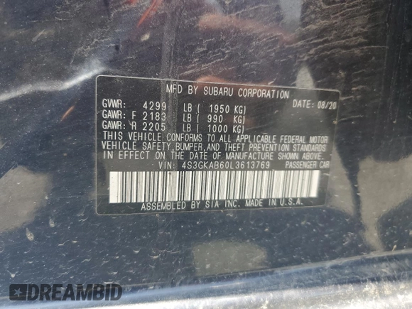 2020 Subaru Impreza with VIN 4S3GKAB60L3613769, listed as a Copart auction lot 61365885 with 78,488 mi miles and Salvage title. Bid and sale history available at DreamBid. Image 12.
