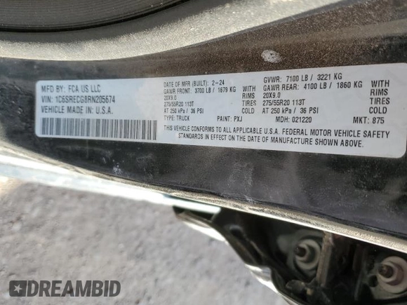 2024 Ram 1500 Tradesman with VIN 1C6SRECG8RN205674, listed as a Copart auction lot 88942195 with 21,121 mi miles and Salvage title. Bid and sale history available at DreamBid. Image 13.