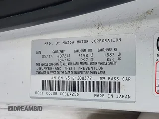 2014 Mazda 3 S Touring with VIN JM1BM1V31E1208377, listed as a IAAI auction lot 42388524 with 122,124 mi miles and . Bid and sale history available at DreamBid. Image 9.
