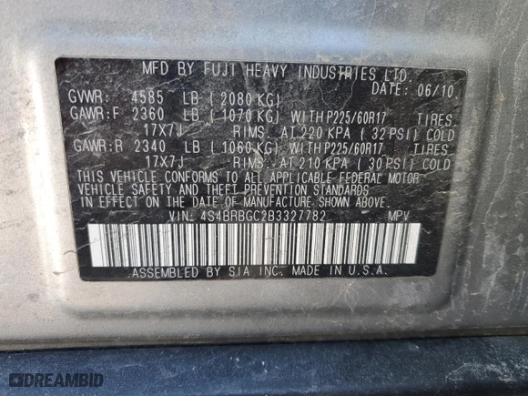 2011 Subaru Outback 2.5i Prem AWP/Pwr Moon with VIN 4S4BRBGC2B3327782, listed as a Copart auction lot 44975785 with 244,432 mi miles and Non Repairable. Bid and sale history available at carsss.com. Image 13.