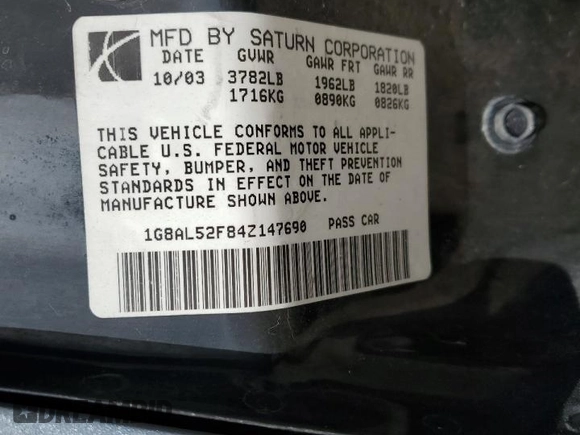 2004 Saturn ION ION 3 z VIN 1G8AL52F84Z147690, wystawiony jako Copart lot #48863005 z przebiegiem 349 334 mil mil oraz Nie do naprawy • Non repairable. Historia ofert i sprzedaży dostępna na DreamBid. Obrazek 12.