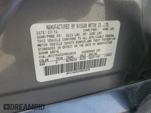 2015 Infiniti Q40 with VIN JN1CV6AR2FM520879, listed as a Copart auction lot 79684294 with 133,812 mi miles and Salvage Title. Bid and sale history available at DreamBid. Image 14.