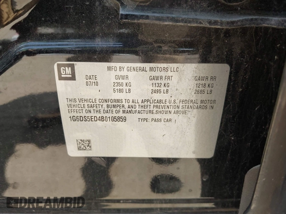 2011 Cadillac CTS Premium with VIN 1G6DS5ED4B0105859, listed as a IAAI auction lot 42494741 with 143,128 mi miles and . Bid and sale history available at DreamBid. Image 9.