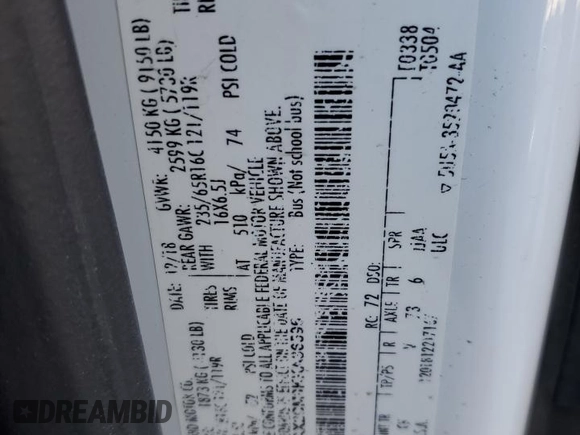 2019 Ford Transit Passenger XL z VIN 1FBAX2CM9KKA36596, wystawiony jako Copart lot #51154695 z przebiegiem 49 212 mil mil oraz Czysty tytuł • Clean title. Historia ofert i sprzedaży dostępna na DreamBid. Obrazek 13.
