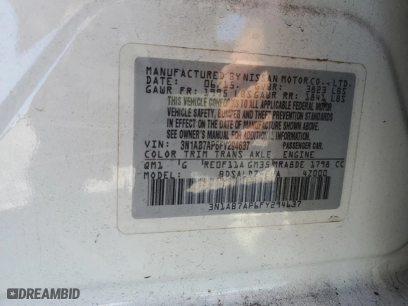 2015 Nissan Sentra S with VIN 3N1AB7AP6FY294637, listed as a Copart auction lot 47928965 with 102,128 mi miles and Salvage Title. Bid and sale history available at carsss.com. Image 12.