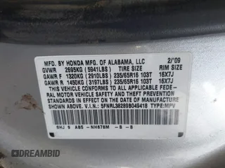 2009 Honda Odyssey LX with VIN 5FNRL38289B049418, listed as a IAAI auction lot 41777253 with 151,512 mi miles and . Bid and sale history available at DreamBid. Image 9.