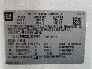 2012 GMC Acadia Denali with VIN 1GKKVTEDXCJ321280, listed as a Copart auction lot 56870675 with 172,951 mi miles and Salvage title. Bid and sale history available at DreamBid. Image 13.
