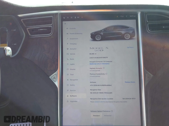2016 Tesla Model X 70D with VIN 5YJXCBE2XGF006279, listed as a IAAI auction lot 41712973 with 88,398 mi miles and . Bid and sale history available at DreamBid. Image 7.