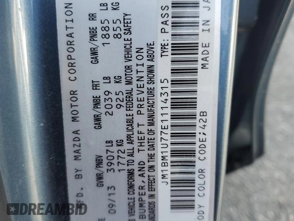 2014 Mazda 3 i Sport with VIN JM1BM1U77E1114315, listed as a Copart auction lot 56091515 with 167,013 mi miles and Salvage Title. Bid and sale history available at DreamBid. Image 12.