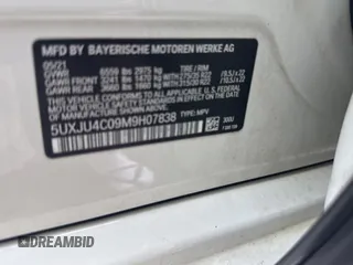 2021 BMW X5 M50i with VIN 5UXJU4C09M9H07838, listed as a Copart auction lot 47020525 with 57,200 mi miles and Clean Title. Bid and sale history available at carsss.com. Image 10.