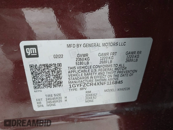 2022 Cadillac XT4 FWD Premium Luxury with VIN 1GYFZCR4XNF116845, listed as a IAAI auction lot 42128210 with 43,423 mi miles and . Bid and sale history available at DreamBid. Image 9.