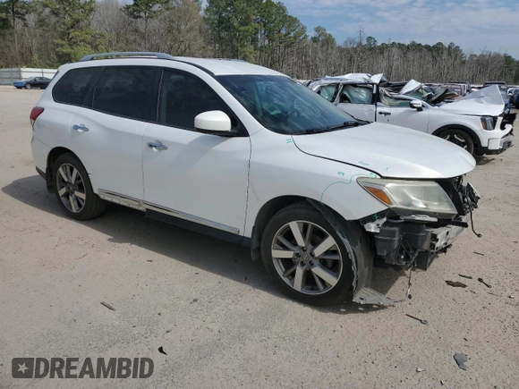2014 Nissan Pathfinder Platinum with VIN 5N1AR2MNXEC679465, listed as a Copart auction lot 46232425 with 225,699 mi miles and Salvage title. Bid and sale history available at DreamBid. Image 4.