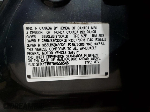 2005 Honda Pilot LX z VIN 2HKYF18175H556546, wystawiony jako Copart lot #56943435 z przebiegiem 163 377 mil mil oraz Szkoda całkowita • Salvage title. Historia ofert i sprzedaży dostępna na DreamBid. Obrazek 13.