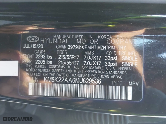 2021 Hyundai Kona SEL with VIN KM8K22AA6MU629536, listed as a IAAI auction lot 41641170 with 109,410 mi miles. Bid and sale history available at carsss.com. Image 9.