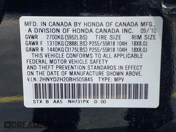 2011 Acura MDX with VIN 2HNYD2H20BH505845, listed as a IAAI auction lot 42563941 with 118,242 mi miles and . Bid and sale history available at DreamBid. Image 9.