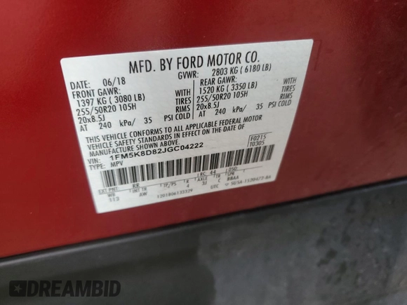 2018 Ford Explorer XLT с VIN 1FM5K8D82JGC04222, выставлен на аукционе Copart как лот 65341865 с пробегом 123 742 миль миль и Списание • Salvage title. История ставок и продаж доступна на DreamBid. Изображение 13.