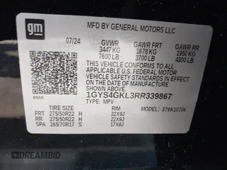 2024 Cadillac Escalade 4WD Sport Platinum z VIN 1GYS4GKL3RR339867, wystawiony jako IAAI lot #41172901 z przebiegiem Nie podano mil oraz . Historia ofert i sprzedaży dostępna na DreamBid. Obrazek 9.