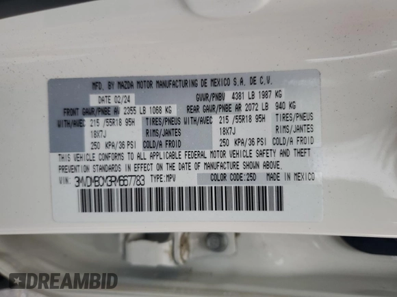 2024 Mazda CX-30 S Preferred with VIN 3MVDMBCM3RM667783, listed as a Copart auction lot 59770625 with 10,196 mi miles and Salvage title. Bid and sale history available at DreamBid. Image 13.