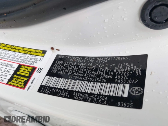2025 Toyota Camry LE z VIN 4T1DAACK6SU545886, wystawiony jako IAAI lot #42120578 z przebiegiem Nie podano mil oraz . Historia ofert i sprzedaży dostępna na DreamBid. Obrazek 9.