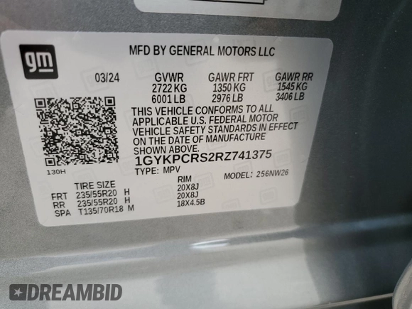 2024 Cadillac XT6 FWD Premium Luxury with VIN 1GYKPCRS2RZ741375, listed as a Copart auction lot 54308865 with 9,932 mi miles and Salvage title. Bid and sale history available at DreamBid. Image 14.