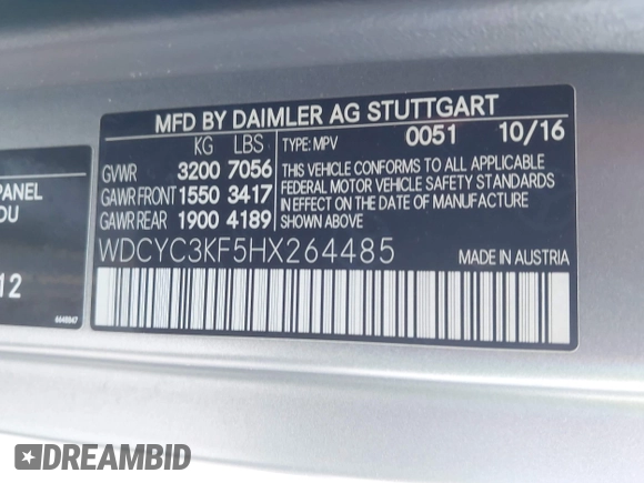 2017 Mercedes-Benz G 550 z VIN WDCYC3KF5HX264485, wystawiony jako IAAI lot #42298298 z przebiegiem 46 442 mil mil oraz . Historia ofert i sprzedaży dostępna na DreamBid. Obrazek 9.