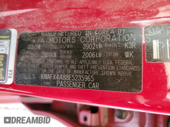 2014 Kia Forte EX with VIN KNAFX4A88E5235965, listed as a Copart auction lot 45882965 with 119,133 mi miles and Salvage Title. Bid and sale history available at carsss.com. Image 14.