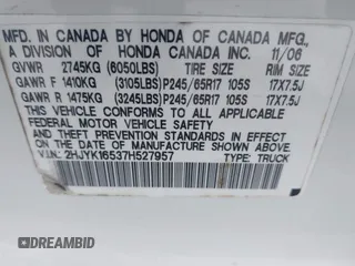 2007 Honda Ridgeline RTL z VIN 2HJYK16537H527957, wystawiony jako IAAI lot #42098143 z przebiegiem 233 163 mil mil oraz . Historia ofert i sprzedaży dostępna na DreamBid. Obrazek 9.
