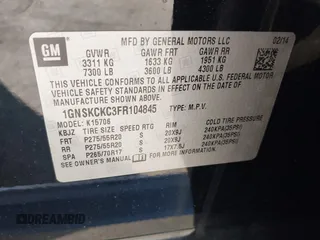 2015 Chevrolet Tahoe LTZ z VIN 1GNSKCKC3FR104845, wystawiony jako IAAI lot #42291785 z przebiegiem 75 047 mil mil oraz . Historia ofert i sprzedaży dostępna na DreamBid. Obrazek 9.