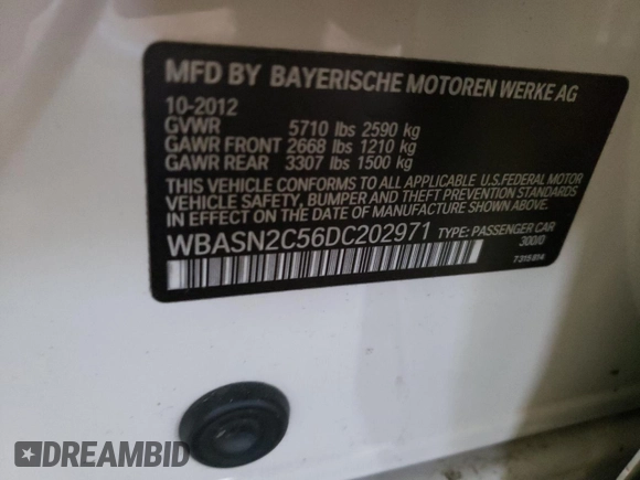 2013 BMW 5 Series 535i Gran Turismo with VIN WBASN2C56DC202971, listed as a Copart auction lot 85537884 with Not provided miles and Clean title. Bid and sale history available at DreamBid. Image 15.