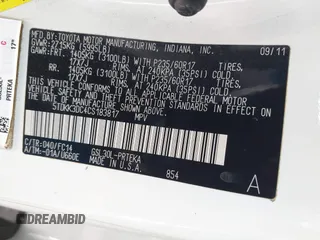 2012 Toyota Sienna LE AAS with VIN 5TDKK3DC4CS183817, listed as a IAAI auction lot 42013545 with 207,822 mi miles. Bid and sale history available at carsss.com. Image 9.