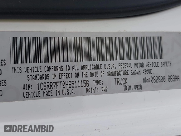 2017 Ram 1500 Express with VIN 1C6RR7FT0HS511156, listed as a IAAI auction lot 41754687 with 104,394 mi miles. Bid and sale history available at carsss.com. Image 9.