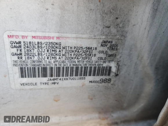 2007 Mitsubishi Outlander XLS z VIN JA4MT41XX7U011855, wystawiony jako Copart lot #89026105 z przebiegiem 254 849 mil mil oraz Szkoda całkowita • Salvage title. Historia ofert i sprzedaży dostępna na DreamBid. Obrazek 13.