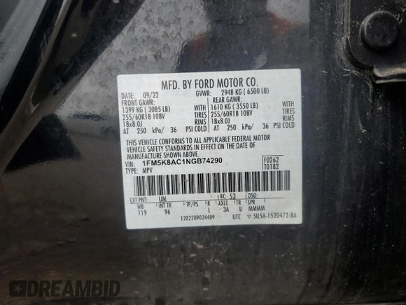 2022 Ford Explorer z VIN 1FM5K8AC1NGB74290, wystawiony jako Copart lot #61375415 z przebiegiem 35 030 mil mil oraz Szkoda całkowita • Salvage title. Historia ofert i sprzedaży dostępna na DreamBid. Obrazek 13.