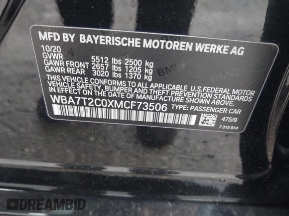 2021 BMW 7 Series 740i with VIN WBA7T2C0XMCF73506, listed as a IAAI auction lot 42335145 with 35,838 mi miles and . Bid and sale history available at DreamBid. Image 9.