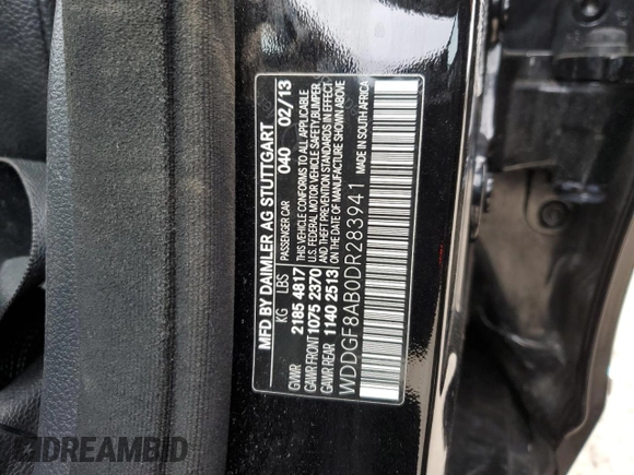 2013 Mercedes-Benz C 300 Sport with VIN WDDGF8AB0DR283941, listed as a Copart auction lot 52590685 with 55,016 mi miles and Salvage Title. Bid and sale history available at DreamBid. Image 12.