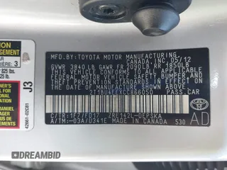 2012 Toyota Corolla L with VIN 2T1BU4EEXCC866050, listed as a IAAI auction lot 42140147 with 212,814 mi miles. Bid and sale history available at carsss.com. Image 9.