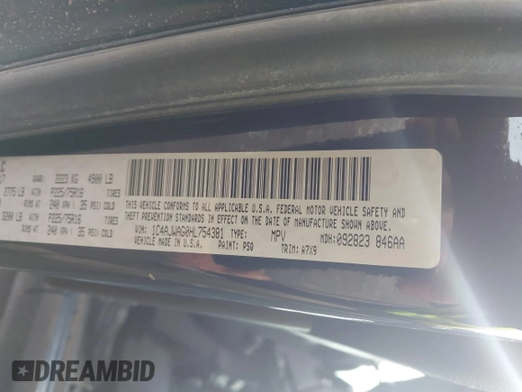2017 Jeep Wrangler Sport z VIN 1C4AJWAG0HL754381, wystawiony jako IAAI lot #42366858 z przebiegiem 35 760 mil mil oraz . Historia ofert i sprzedaży dostępna na DreamBid. Obrazek 9.