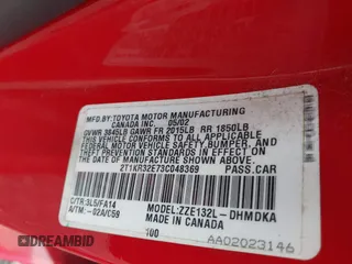 2003 Toyota Matrix Std with VIN 2T1KR32E73C048369, listed as a IAAI auction lot 42048570 with 87,085 mi miles and . Bid and sale history available at DreamBid. Image 9.