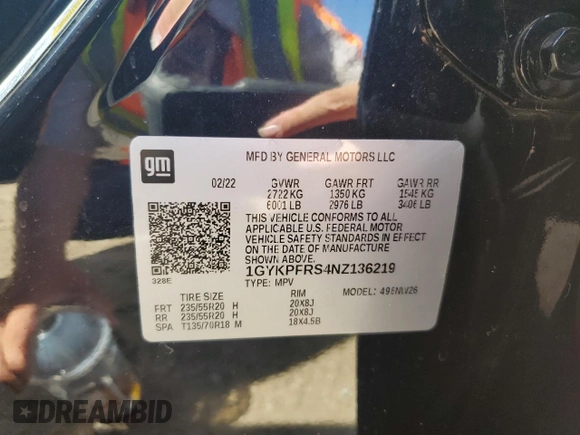 2022 Cadillac XT6 Premium Luxury with VIN 1GYKPFRS4NZ136219, listed as a Copart auction lot 76905874 with 0 mi miles and Non Repairable. Bid and sale history available at carsss.com. Image 14.