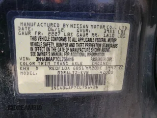 2012 Nissan Sentra SR with VIN 3N1AB6AP7CL756416, listed as a Copart auction lot 52193285 with 156,842 mi miles and Salvage Title. Bid and sale history available at DreamBid. Image 14.