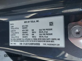 2024 Tesla Model 3 with VIN 5YJ3E1EA9RF849936, listed as a IAAI auction lot 41707656 with 18,749 mi miles and . Bid and sale history available at DreamBid. Image 9.