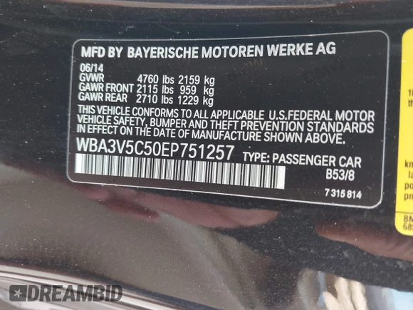 2014 BMW 4 Series 428i with VIN WBA3V5C50EP751257, listed as a IAAI auction lot 42431133 with 99,070 mi miles and . Bid and sale history available at DreamBid. Image 9.