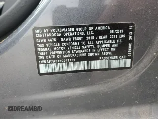 2014 Volkswagen Passat S с VIN 1VWAP7A31EC017152, выставлен на аукционе Copart как лот 51634025 с пробегом Не указан миль и Списание • Salvage title. История ставок и продаж доступна на DreamBid. Изображение 13.