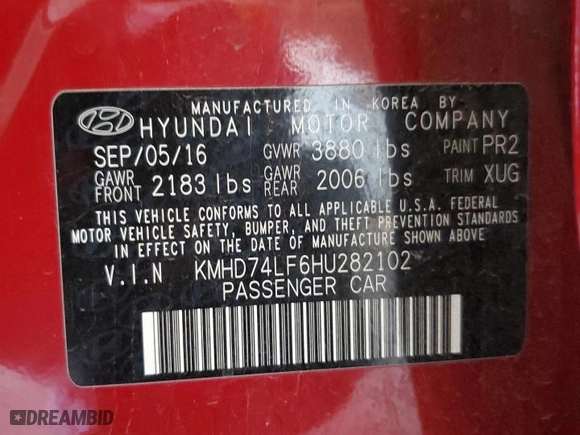 2017 Hyundai Elantra SE with VIN KMHD74LF6HU282102, listed as a Copart auction lot 49960075 with 94,024 mi miles and Salvage Title. Bid and sale history available at carsss.com. Image 13.