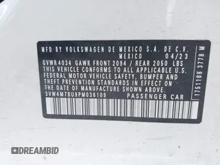 2023 Volkswagen Jetta S with VIN 3VW4M7BU9PM036109, listed as a IAAI auction lot 40129247 with 18,547 mi miles and . Bid and sale history available at DreamBid. Image 9.